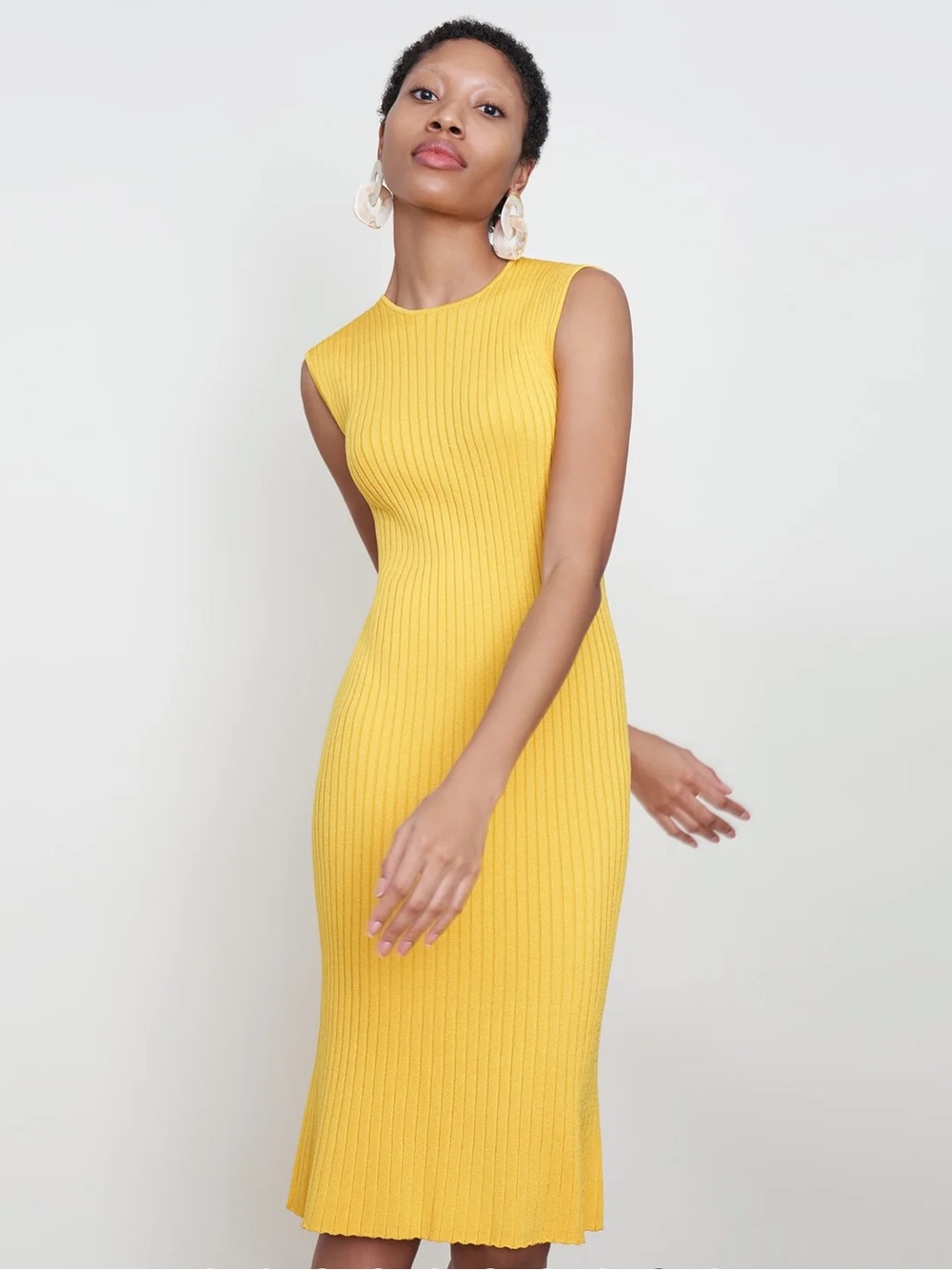 M.M.LAFLEUR Dylan Dress Slinky Knit Tuscan Yellow size Small